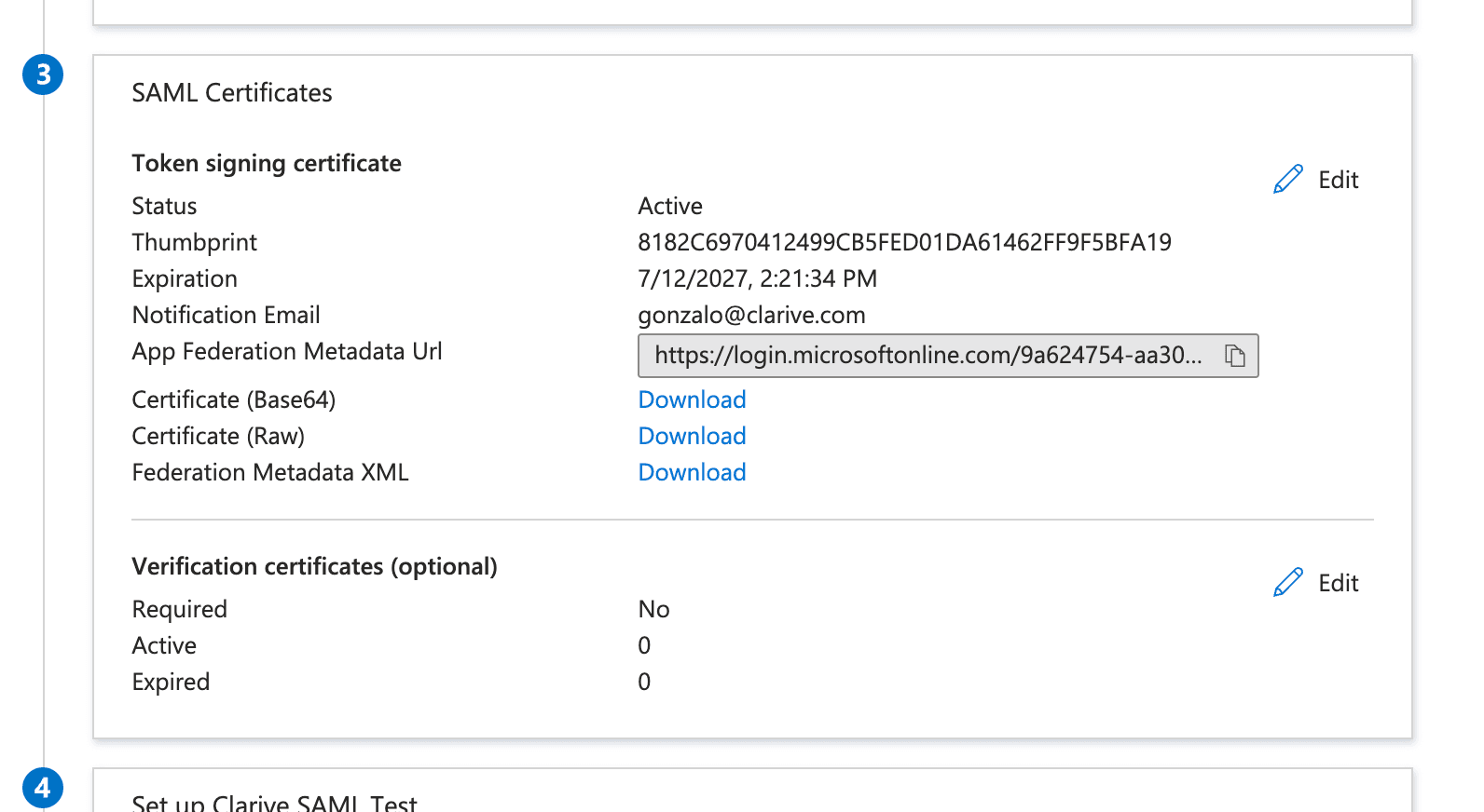 Certificados SAML en Azure