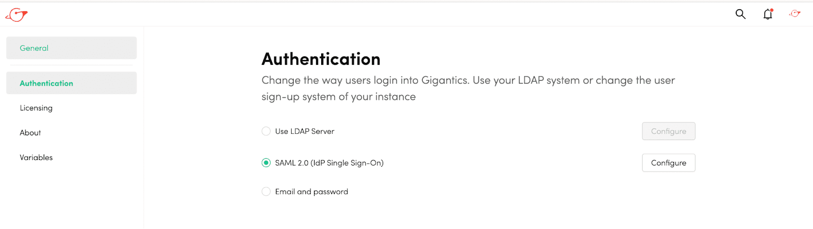Página de autenticación de Gigantics