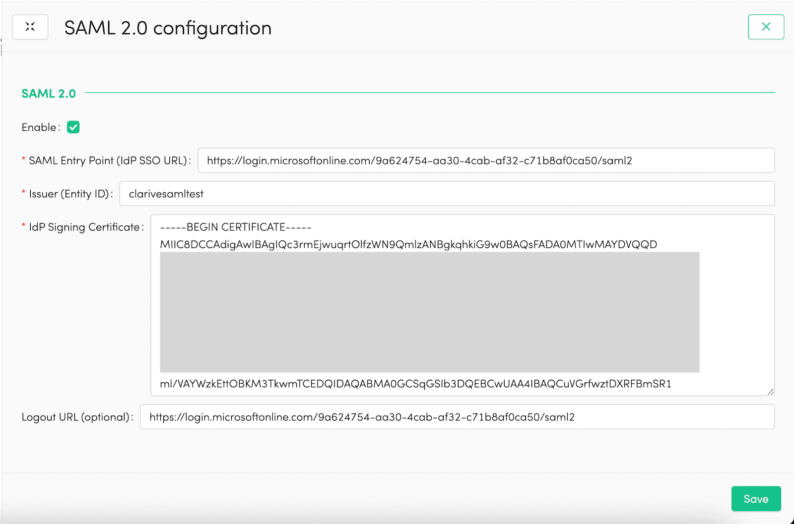 Campos SAML en Gigantics